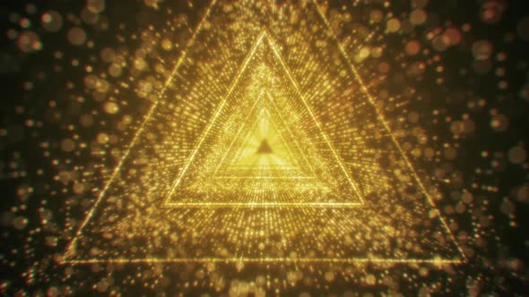 Modern Gold Particle Abstract Triangle Tunnel Looping Background