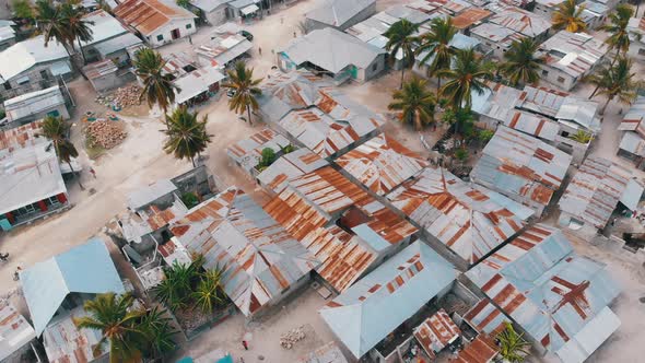 Aerial View African Slums Dirty House Roofs of Local Village Zanzibar Nungwi alt