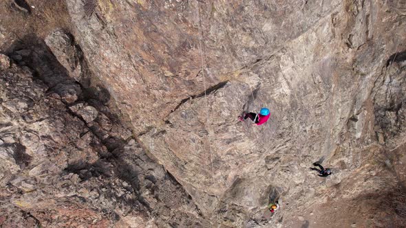 Rock Climbing Training on Steep Slope in Mountains alt