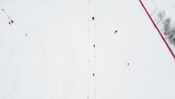 Panoramic Top View From Drone on Cable Way in Ski Resort