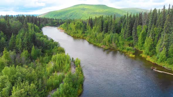 4K Drone Video (truck right shot) of Beautiful Chena River as it