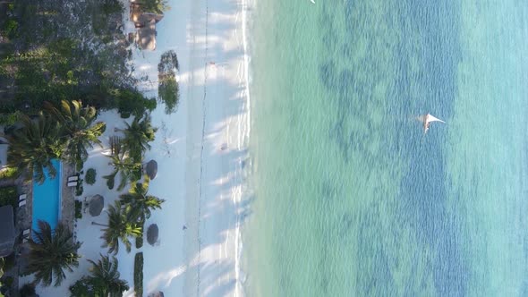 Vertical Video Boats in the Ocean Near the Coast of Zanzibar Tanzania Aerial View alt