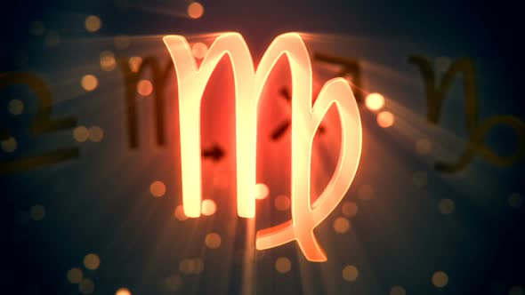 Animation of rotating Virgo zodiac sign. Inspiring shining. Loopable. HD alt
