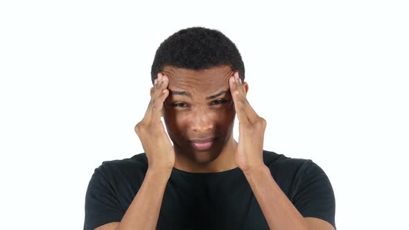 Frustration, Headache Gesture by  Afro-American Handsome Man, White Background alt