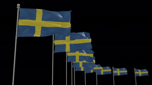 Sweden Row Of Flags Animation Include Alpha Channel