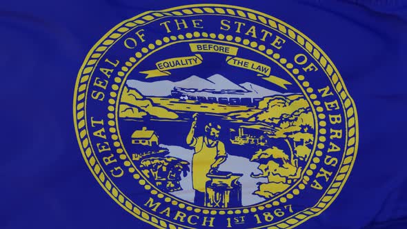 Flag of Nebraska State Region of the United States Waving at Wind alt