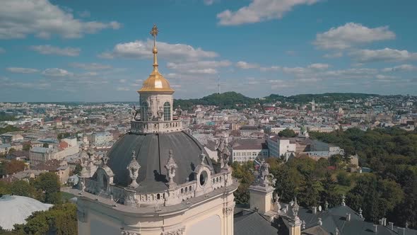 Aerial View of St. Jura St. George's Cathedral Church in Town Lviv, Ukraine alt