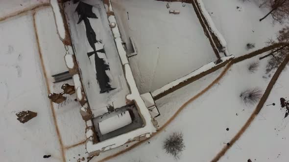 Ruins of Ancient Livonian Order's Stone Medieval Castle Latvia Aerial Drone Top Shot  alt