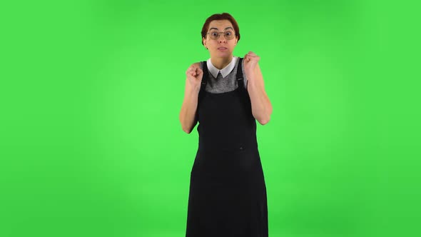 Funny Girl in Round Glasses Is Very Scared and Screaming in Fear, Then Sighing with Relief alt