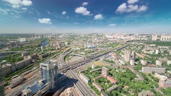 Panoramic View of the Building From the Roof of Moscow International Business Center Timelapse alt