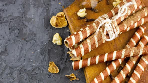 Sweet Christmas Rolls Cookies Wooden Board Tied with Thread Various Winter Decor alt