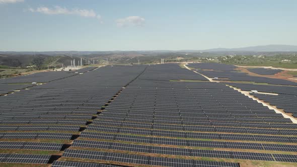 Solar panels in portuguese countryside, Lagos. Aerial panoramic view
