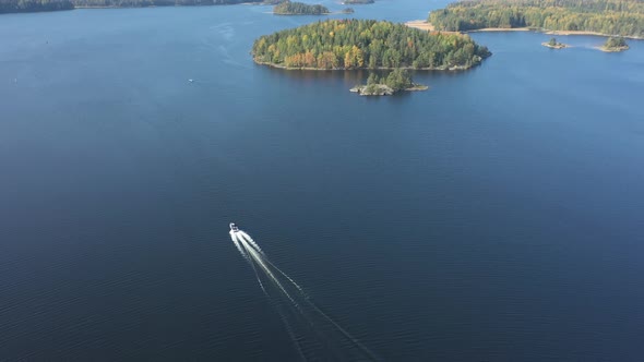 The Fast Speeding Boat on Lake Saimaa in Finland