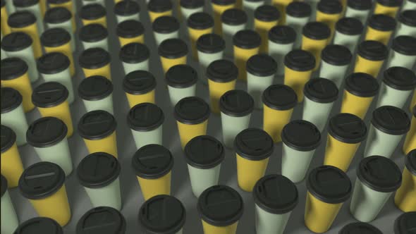Two colored coffee cups background yellow white