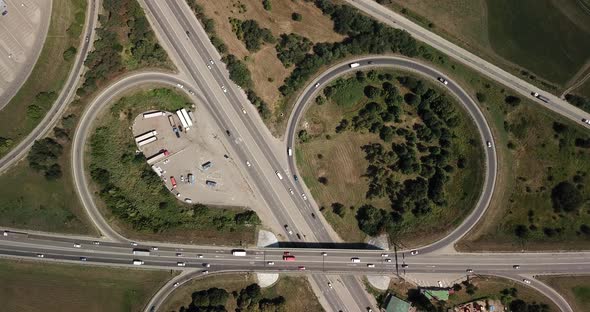 Top Down Aerial View of Transportation Highway Overpass, Ringway, Roundabout alt