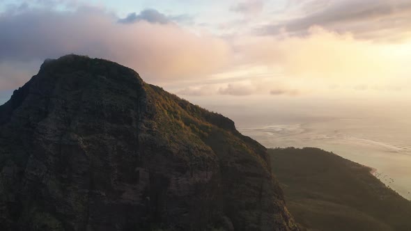 Top View of the Le MORNE Peninsula on the Island of Mauritius at Sunset alt