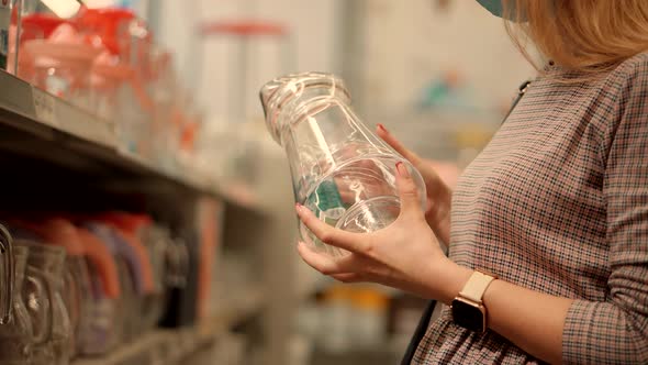 Girl In Face Mask Shopping In Market On Covid19 Coronavirus Pandemic Quarantine Lockdown. alt