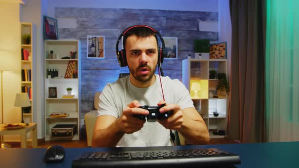 Pov of Excited Young Man After Winning the Championship alt