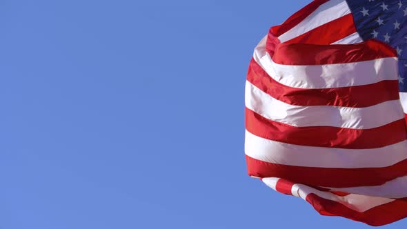 American Flag Closeup with Copy Space, Slow Motion
