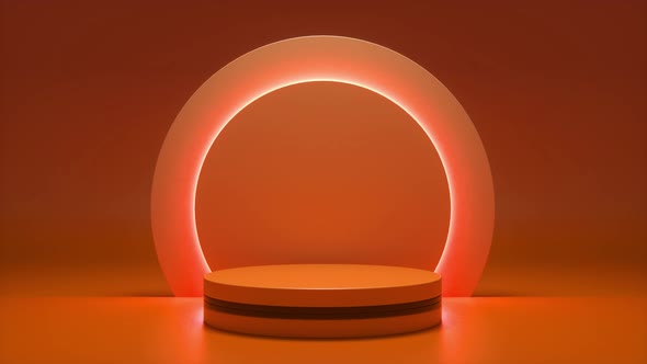 Orange podium with a bright glowing blinking neon circle alt