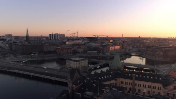 Stockholm Downtown at Sunrise Aerial View