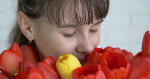 Child with romantic bouquet.  alt