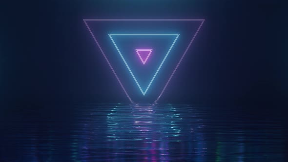 Shining Pink-blue Neon Triangles Over Water alt