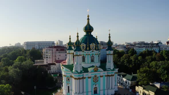 Aerial View of St. Andrews Church, Orthodox Church on Green Hill in the City alt