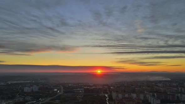 Natural Autumn Landscape of the Foggy During Sunrise View in the Residential Area on Uzhhorod City alt