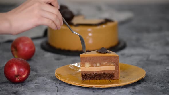 Piece of Delicious Chocolate Caramel Apple Mousse alt