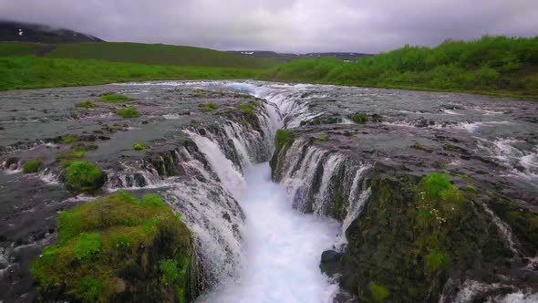 Drone Aerial View of Bruarfoss Waterfall in Brekkuskogur Iceland alt
