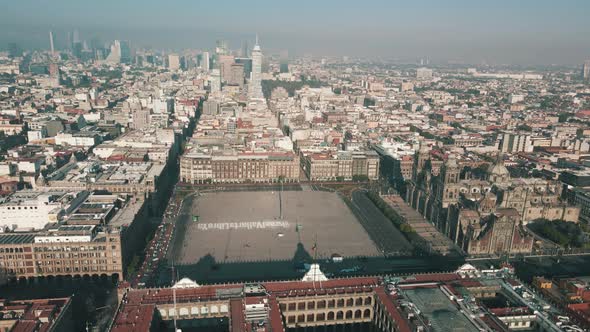 View of Mexico city Zocalo from national Palace alt