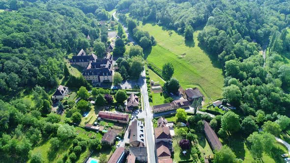 The Buisson-de-Cadouin village in Perigord in France seen from the sky alt