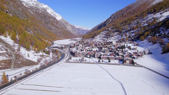 Tasch Village in Switzerland in the Winter Aerial View alt