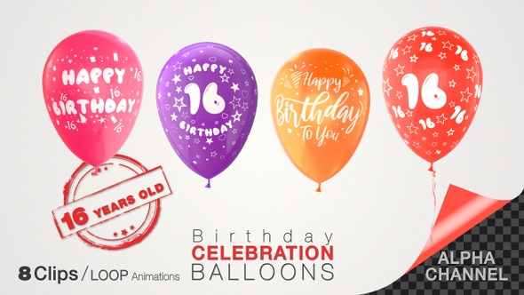 16th Birthday Celebration Balloons / Sixteen Years Old alt