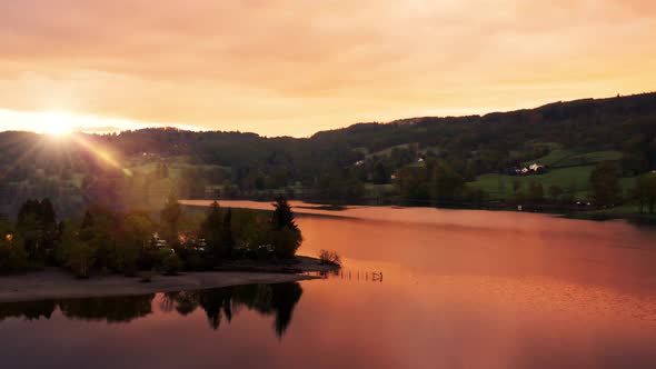 Aerial Over a Lake at Dawn