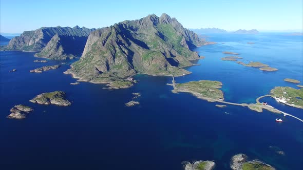 Aerial view of beautiful Lofoten coast