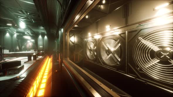 Futuristic Interior of Spaceship Corridor with Light alt