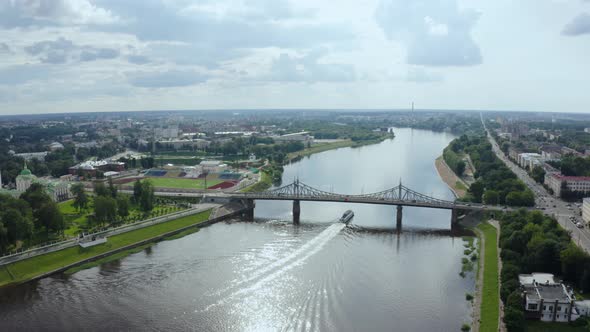 Aerial View at Volga river and City of Tver, Russia