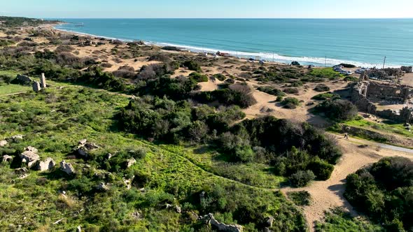 Ruins of an ancient city aerial view 4 K Turkey Side alt