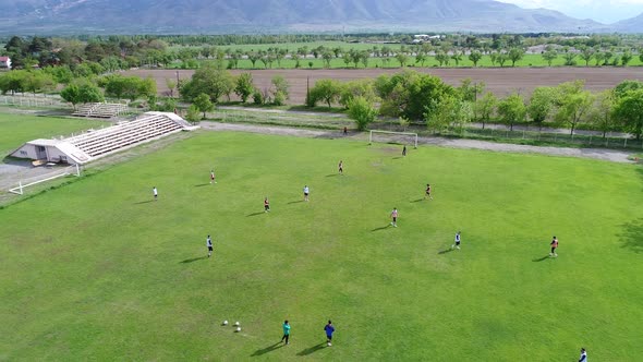 Aerial footage of a football match in a stadium