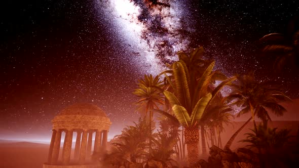Ancient Roman Time Town in Desert and Milky Way Stars alt