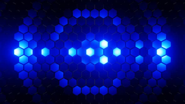 Flashing Blue Light Pulsing Hexagon Wall Background