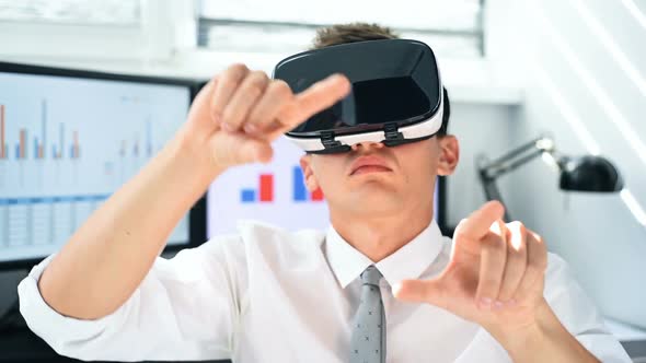 Businessman Wearing Virtual Reality  Glasses