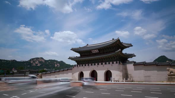 South Korea Seoul Gyeonghwamun Gyeongbokgung Palace Road Traffic