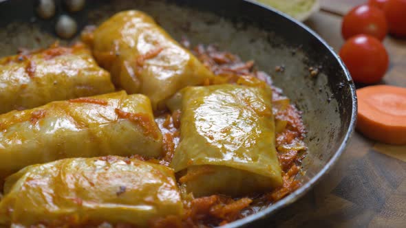 Stuffed Cabbage with Minced Meat in Tomato Sauce.