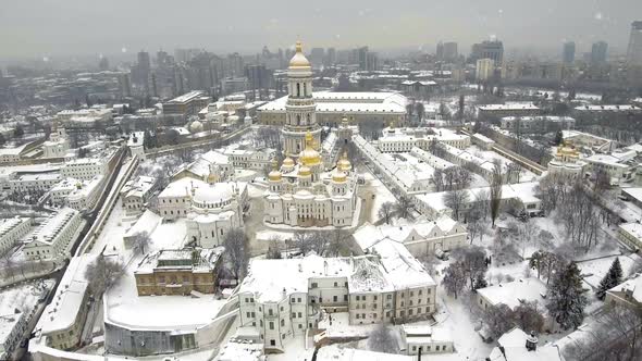 Falling Snow in a Winter in Kiev, Ukraine