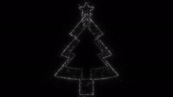 Modern Particle Abstract Christmas Tree Alpha Channel Matte with Star Tunnel Looping Black Backgroun