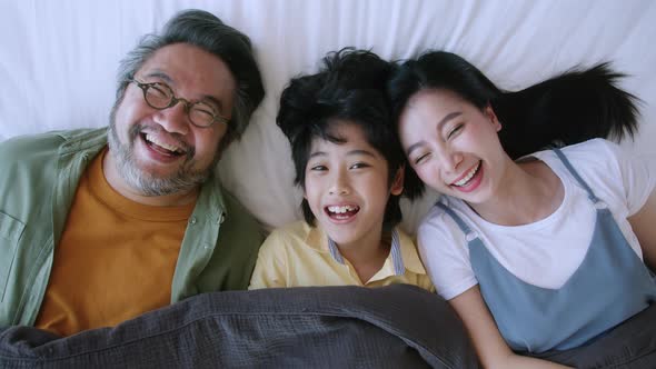 Happy Attractive cheerful asian Family Portrait Healthy harmony in life family day