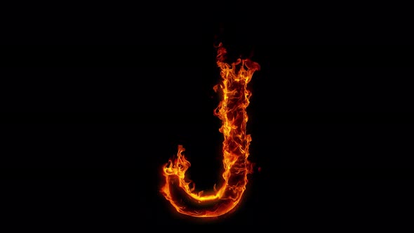 Super Slow Motion Shot of Burning Letter J Isolated on Black Background at 1000 Fps alt